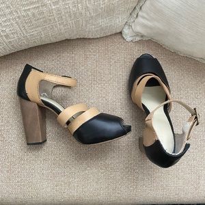 Anthropologie J Shoes Leather Peep Toe Block Heel